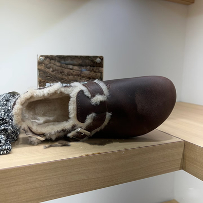 瑞典代购bk包头软木底勃肯鞋疯马皮油蜡皮羊毛加绒半拖冬季平底鞋