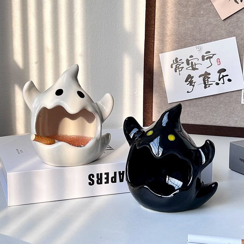 搞怪万圣节卡通幽灵烟灰缸可爱鬼烛台装饰摆件美式陶瓷客厅香薰蜡