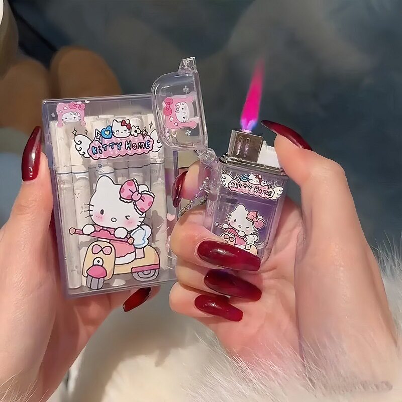 【多平台】同款hellokitty透明卡通烟盒带充气防风打火机