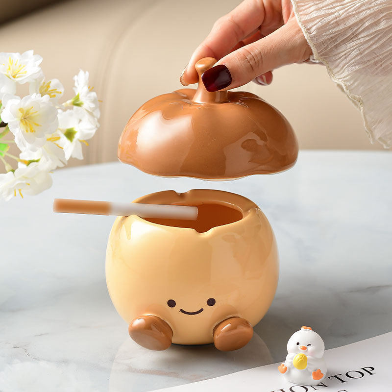 陶瓷可爱栗子装饰品烟灰缸带盖防飞灰客厅茶几办公室桌面摆件