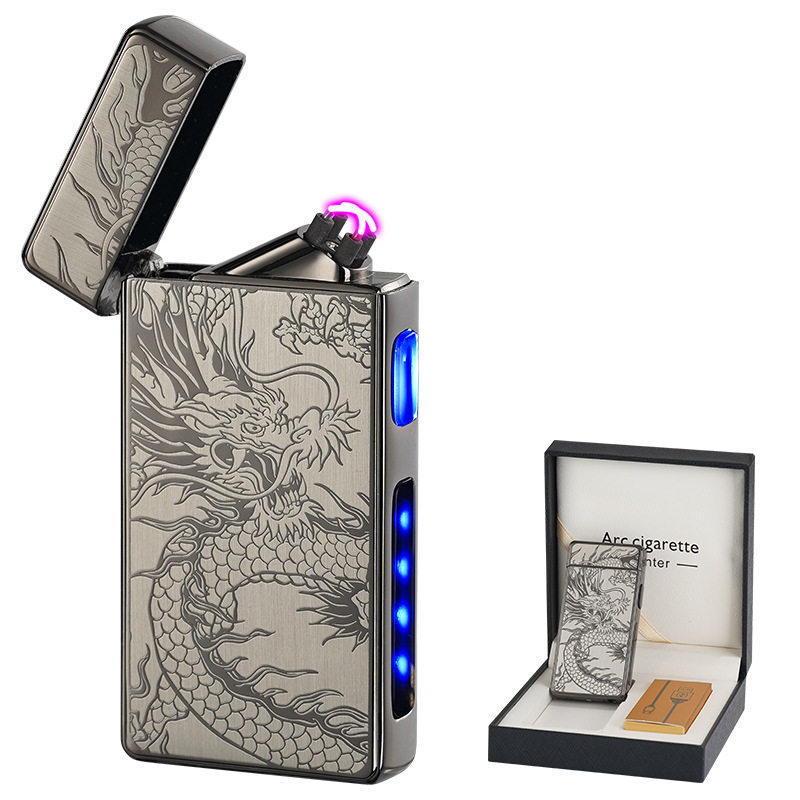金属Type-c充电双火电弧脉冲电子打火机电量显示高颜值礼品