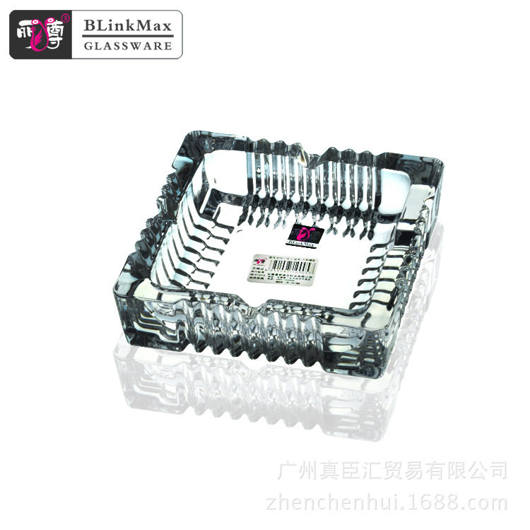 丽尊方轮刻花玻璃烟灰缸酒店KTV用具时尚创意方形12cm欧式烟缸