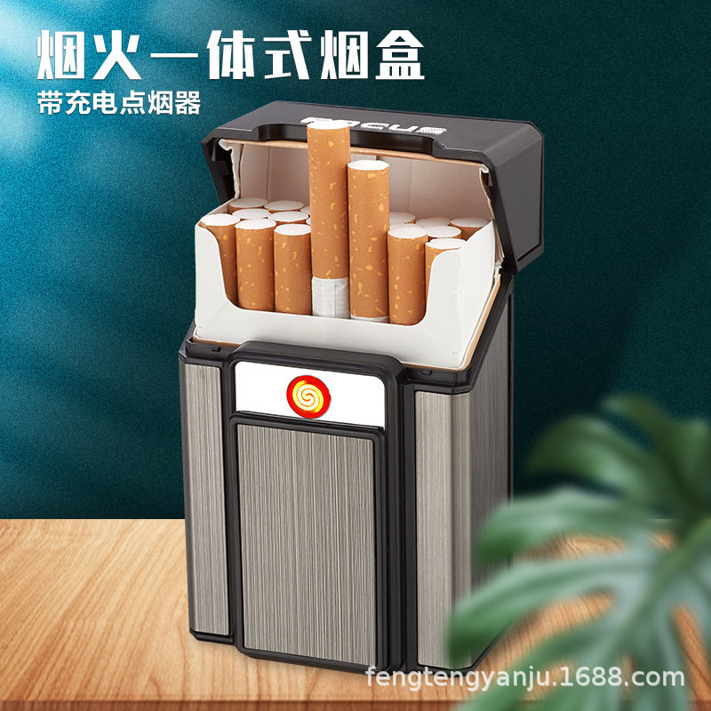 厂家跨境电子点烟器打火器烟盒20支钨丝静音usb充电式打火机