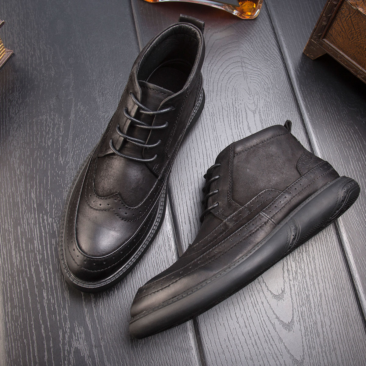 man Boots British style Riding boots Help black Gaobang leather shoes genuine leather Bootie Bullock High shoesin the Men's Shoes, Boots  category - from Buy2taobao.com to provide professional Taobao agent buy service