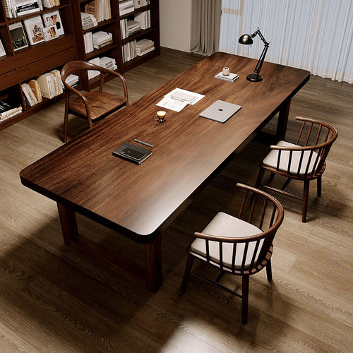 榆木儿童书桌实木大板长条桌子工作台家用学习办公桌客厅大长书桌