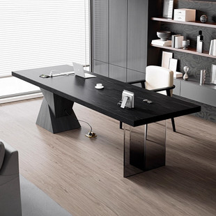 意式极简白蜡木实木书桌带插座家用客厅书房卧室电脑办公桌工作台