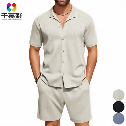 men's shirts shorts男套装古巴领衬衫休闲套装 男士家居服两件套