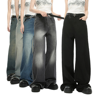 wide leg straight牛仔裤 denim 男 jeans pants male mens washed