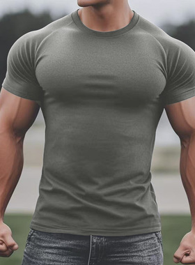 Gym Men Tshirt男士运动休闲跑步锻炼健身房训练双面德绒纯色光板