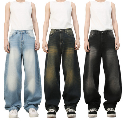 men baggy jeans man pantsnirn牛仔美式复古风弯刀裤男小众设计