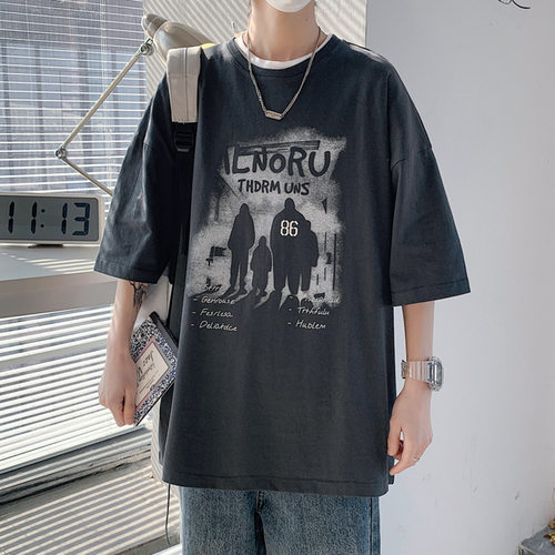 men tops american trendy man shirts tee tshirt美式复古短袖
