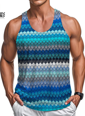 men's vest轻薄运动健身背心 条纹镂空休闲宽松背心man tank tops