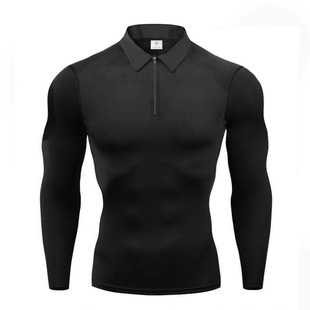 crossfit tshirt for men Gym健身训练服美式翻领POLO衫运动长袖