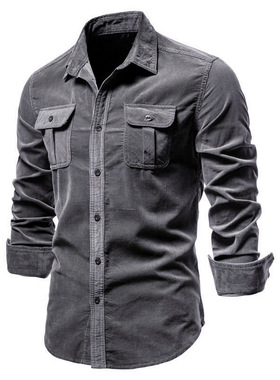 man clothes for men male棉基础日系灯芯绒男士商务衬衫修身休闲