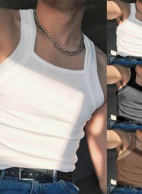men tank top vest 2026新款肩带纯色时尚无袖塑身衣欧美男士性感