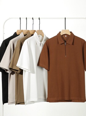 shirt men tshirt男装220g半拉链短袖t恤男2026新款宽松简约设计
