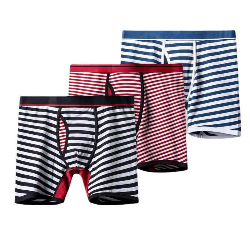Men Shorts Boxer欧美条纹男士内裤男运动加长男平角裤男式短裤