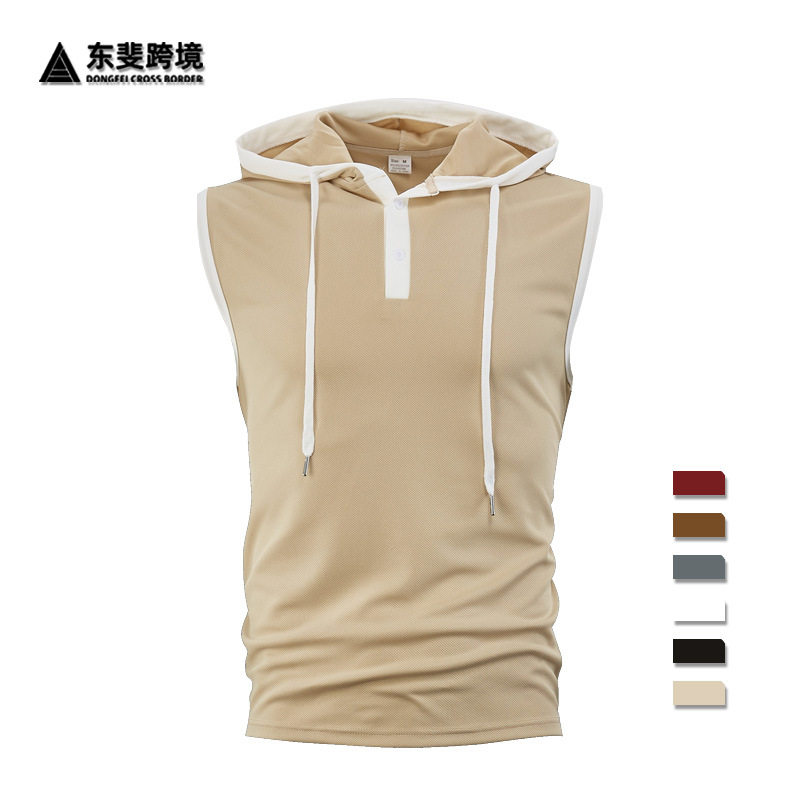 men's vest欧美新款欧码男士背心重磅连帽坎肩潮牌休闲无袖t恤