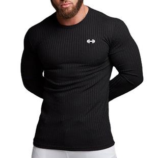 crossfit tshirt for men gym秋季高弹t恤男士针织长袖训练服