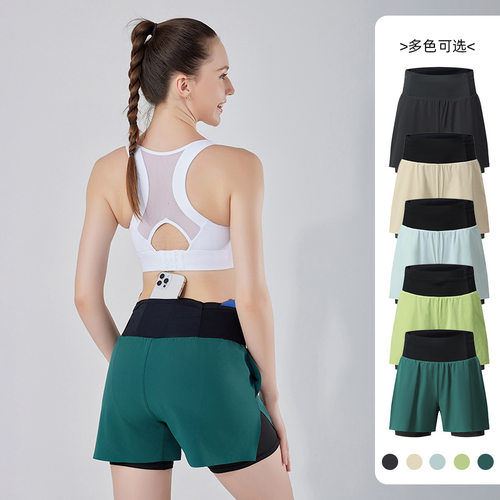 women compression shorts新跑步运动后腰口袋内衬防走光高腰健身