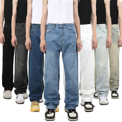 men baggy jeans man pants malenirn牛仔多色直筒水洗牛仔裤男