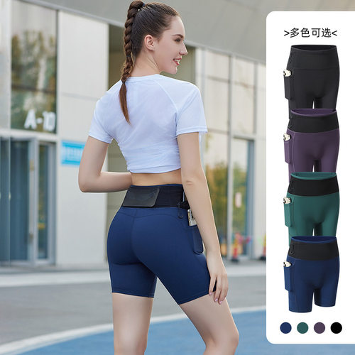 women compression shorts女健身跑步运动短裤修身口袋弹力马拉松