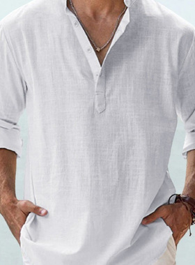 men lightweight shirts long sleeve henley cotton linen shirt
