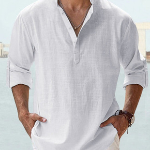 men lightweight shirts long sleeve henley cotton linen shirt