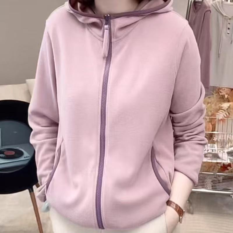 休闲德绒卫衣女秋冬连帽外套开衫