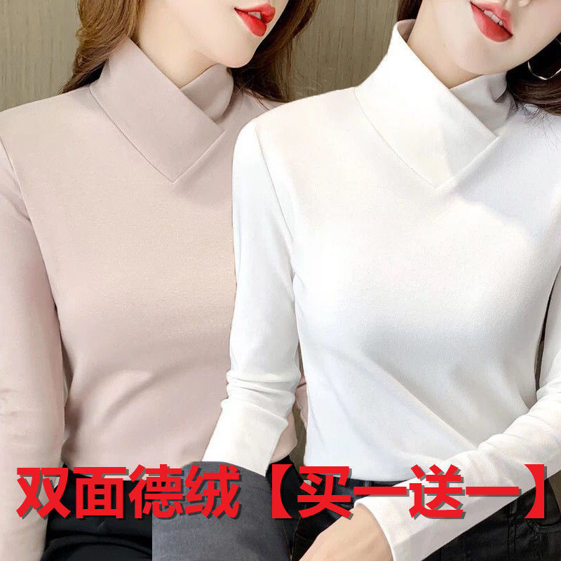 德绒半高领上衣保暖长袖t恤女