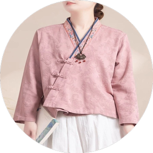 民族风复古门襟刺绣盘扣棉麻长袖开衫汉服女休闲宽松文艺春秋上衣