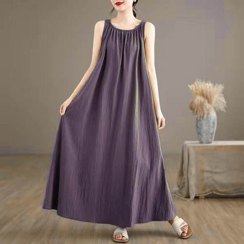 圆领连衣裙女装夏季宽松连衣长裙