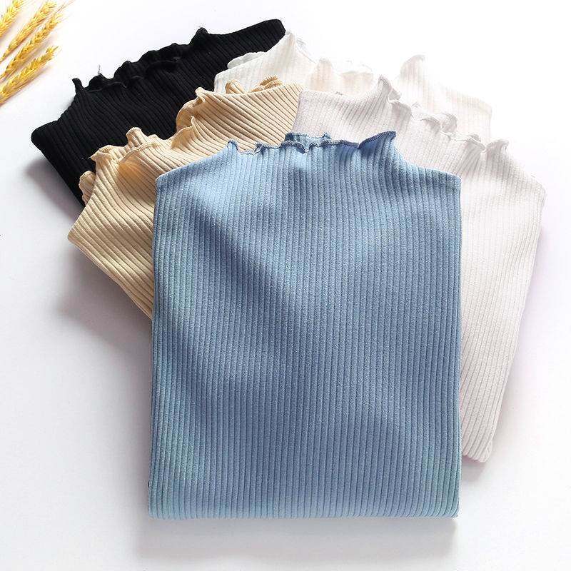 螺纹打底衫女秋季半高领长袖t恤