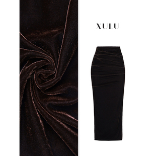 包臀半身裙 软糯海岛丝绒性感褶皱开叉高腰修身 XULU原创秋季 新款