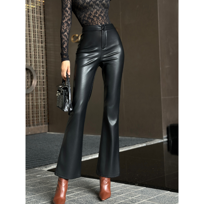 XULU原创植物蛋白皮麂皮绒黑色显瘦百搭高腰休闲弹力微喇长裤