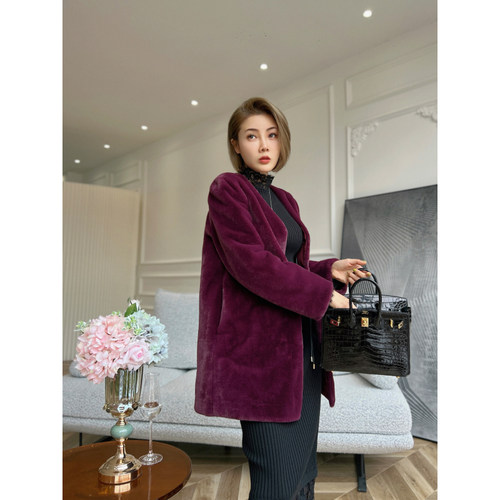 环保双面Vitage皮草保暖长袖外套