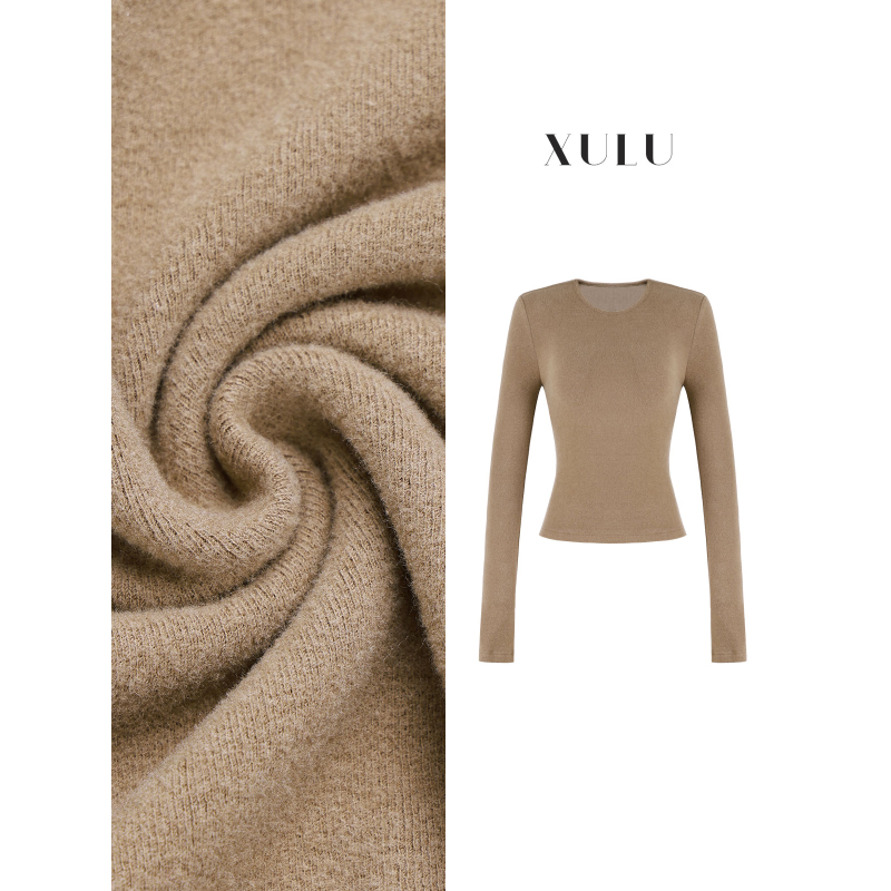 XULU原创纯色加厚磨毛美利诺慕斯绒上衣修身百搭圆领长袖打底衫