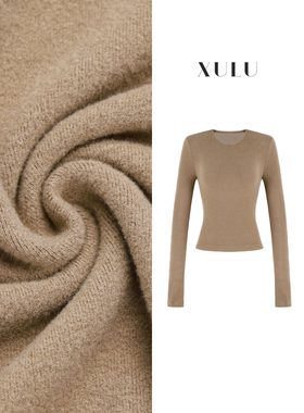 XULU原创纯色加厚磨毛美利诺慕斯绒上衣修身百搭圆领长袖打底衫
