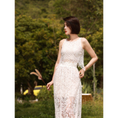 高腰半身裙两件套装 白色蕾丝削肩背心上衣修身 新款 XULU原创夏季