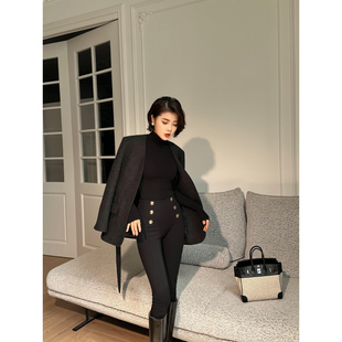 百搭高腰系带外套 显瘦V领冬款 XULU原创新款 100%羊毛高级灰修身