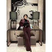 气质高腰阔腿裤 XULU原创新款 西服外套时尚 长袖 两件套 老钱风短款