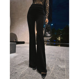 显瘦显腿长高腰喇叭裤 XULU原创欧洲高定纯色丝绒长裤 气质休闲修身