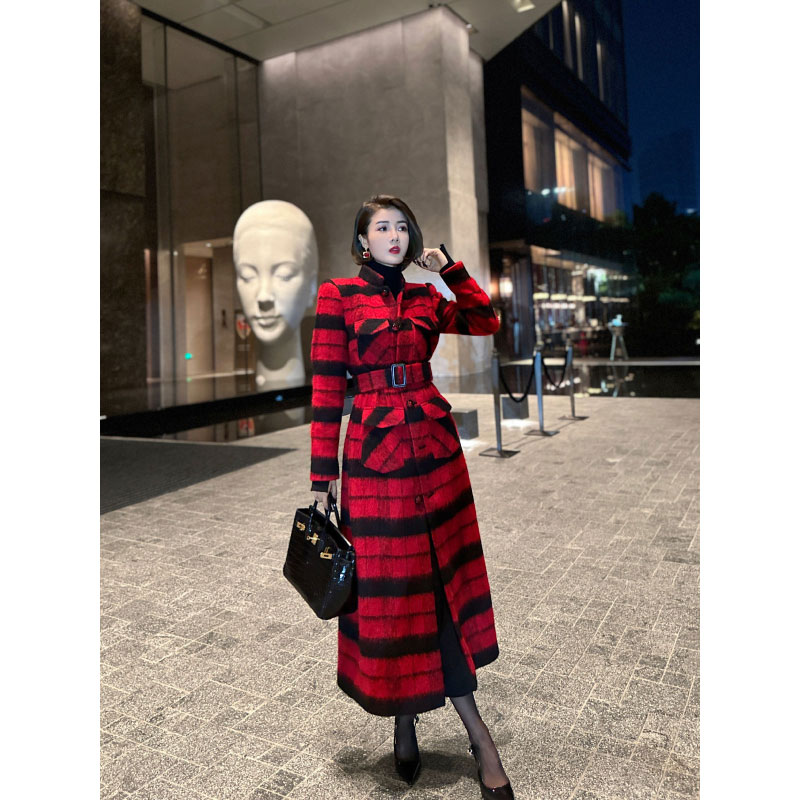 XULU原创黑红条纹大衣外套