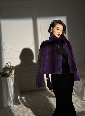 XULU原创轻奢环保毛紫色复古气质知性大方优雅百搭保暖短外套