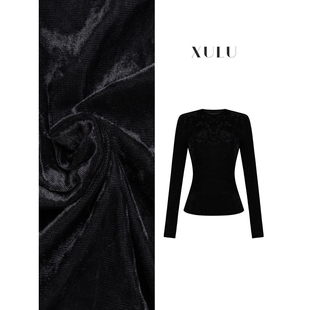 显瘦长袖 气质修身 圆领上衣 黑色百搭冰花丝绒打底衫 XULU原创秋季