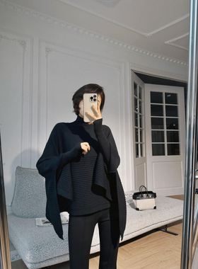 XULU原创秋冬休闲黑色百搭上衣气质修身显瘦高领长袖蝙蝠袖毛衣