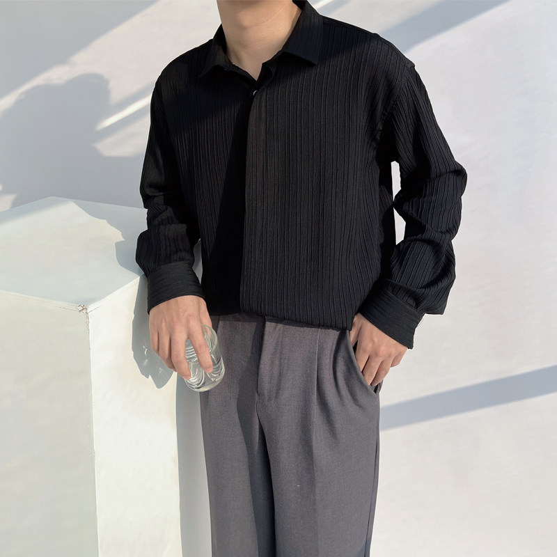 尖领长袖休闲免烫男衬衫