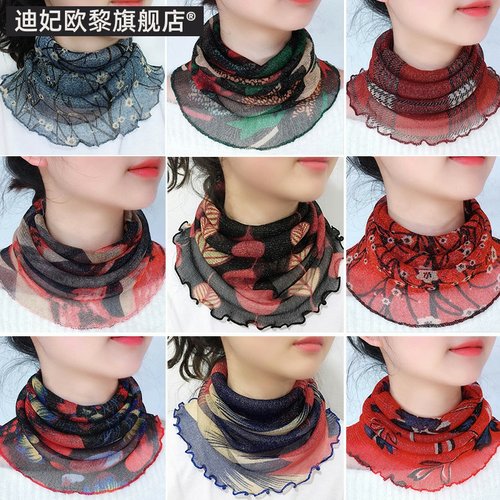 冬季挂耳面纱护颈防晒薄款小围巾