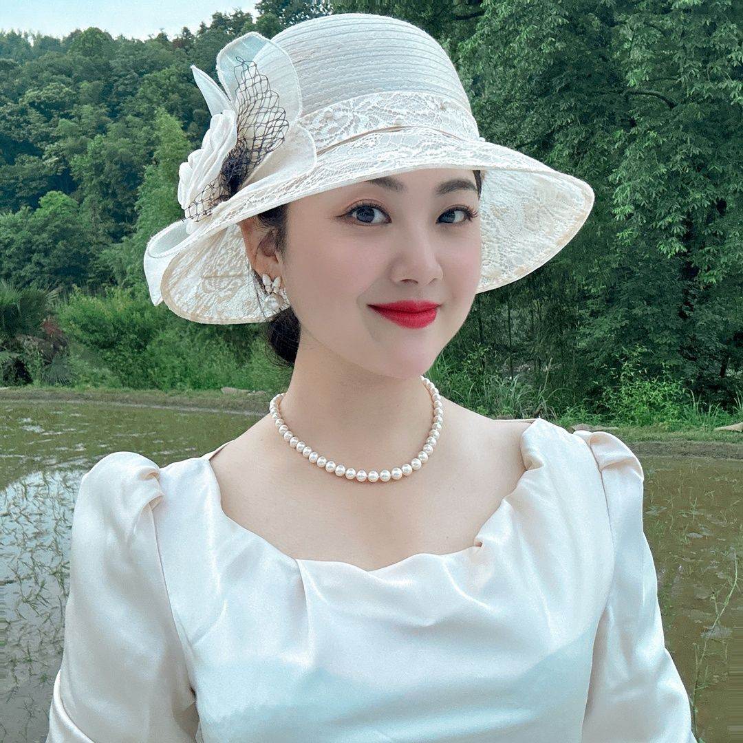 (小雨专属)新款夏季非披肩防晒遮阳百搭气质钉珠帽优雅蕾丝镂空