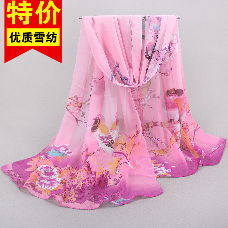 丝巾女百搭新款沙巾冬季雪纺妈妈款装饰小围巾春秋薄纱两用披肩